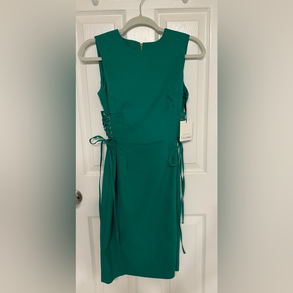 Calvin Klein Teal Lace-Up Midi Dress